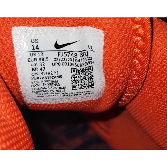 Nike Force Savage Pro 3 Clemson Tigers Football Cleats Orange FJ5748-801 Size 14 - Picture 4 of 5